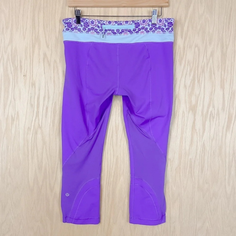 Lululemon Run Inspire Crop II Size 10 Leggings Twiggy Power Purple Aquamarine